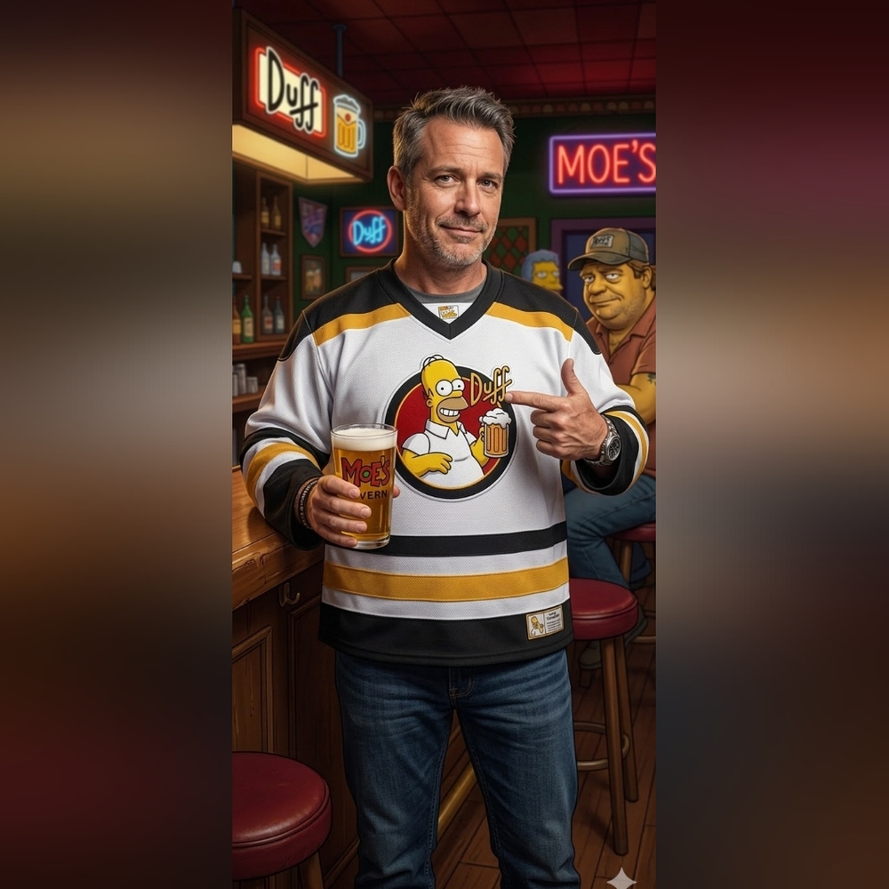 VTG The Simpsons Homer Simpson Duff Beer Hockey Jersey – White/Gold/Black - Picture 13 of 13